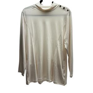 Susan Graver Women's Long Sleeve Mock Neck Ivory Women's LP Button Detail